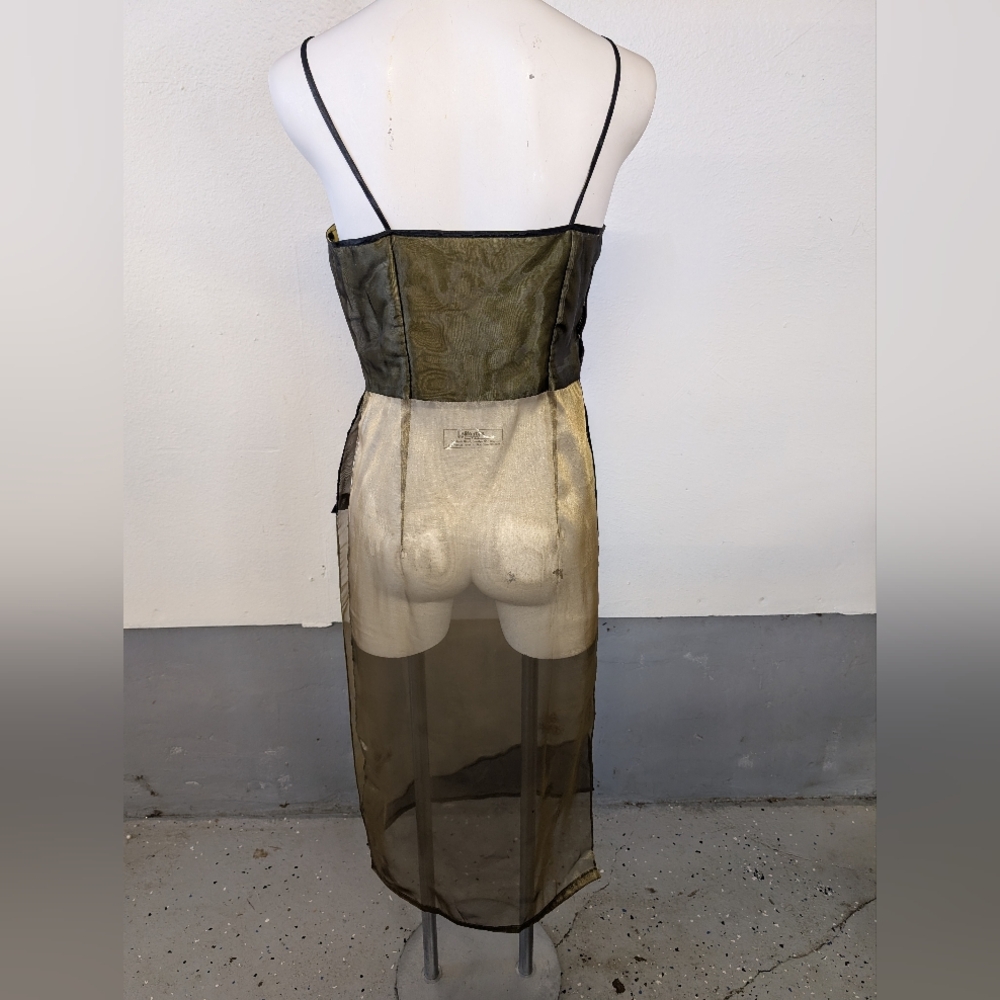 Dress Cover- Up Sheer Fabric Olive Green Black Corset  Wear Over Bodysuit - Picture 2 of 3